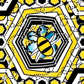 Hexagonal Honey Bee Hive, Blue Flower