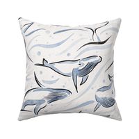 humpback whale - watercolor blue ocean waves - wonderful whales playing in the ocean