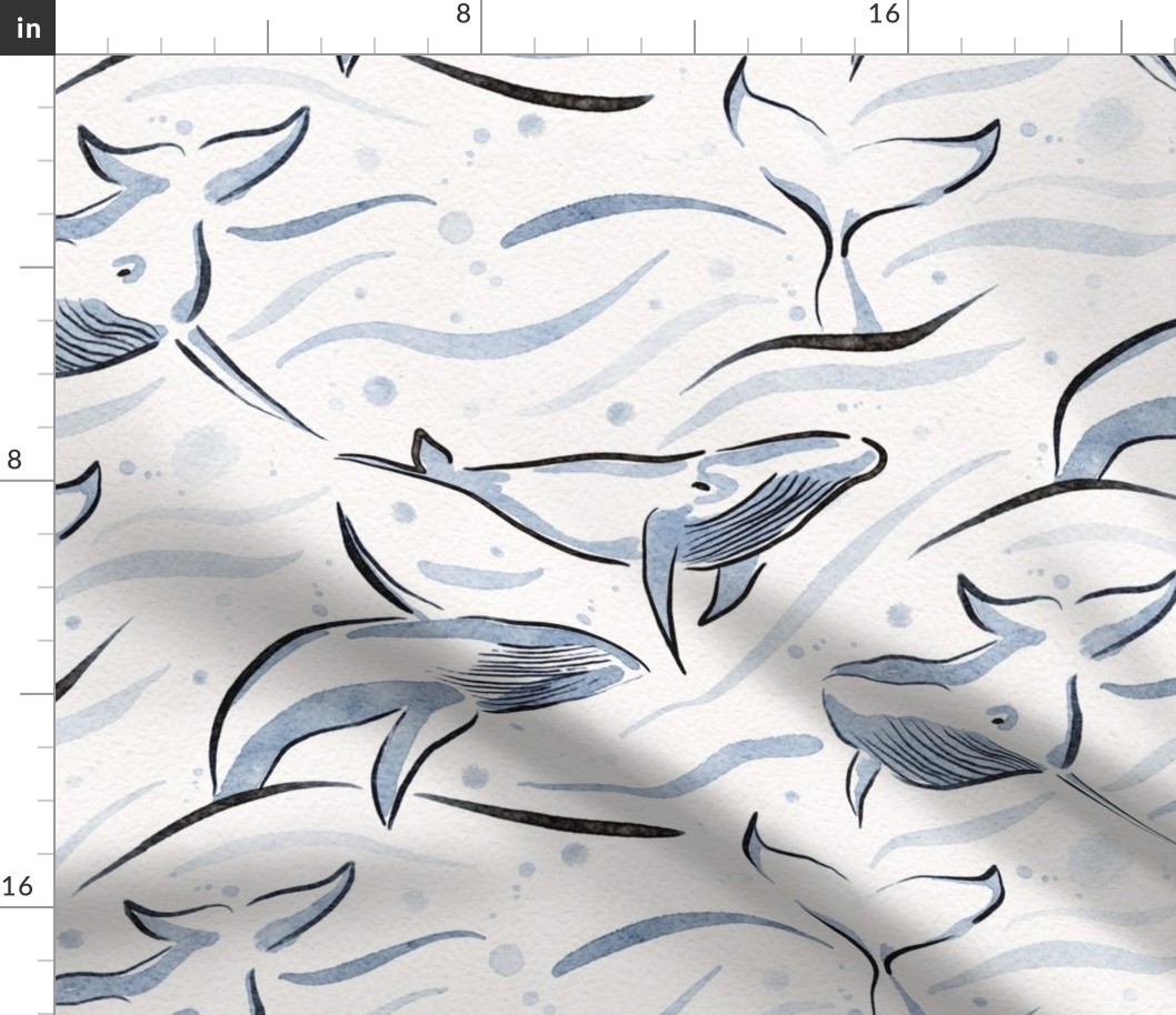 humpback whales - watercolor blue ocean waves - wonderful whale wallpaper