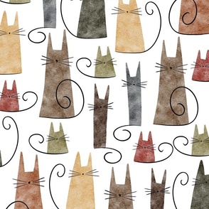 cats - gus cat - watercolor earthy cats - cats fabric