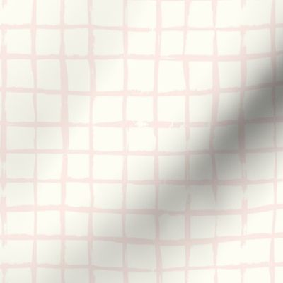 Hand Drawn Square Checks Checker in Natural Ivory and Palest Pink