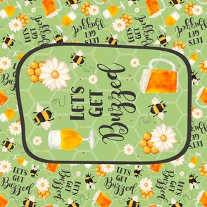 Large 27x18 Fat Quarter Panel Let's Get Buzzed Honey Bumblebees Beer Wine Daisies For Wall Hanging or Tea Towel