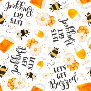  Large Scale Let's Get Buzzed Honey Bumblebees Beer Wine Daisies on White