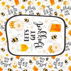 Large 27x18 Fat Quarter Panel Let's Get Buzzed Honey Bumblebees Beer Wine Daisies For Wall Hanging or Tea Towel