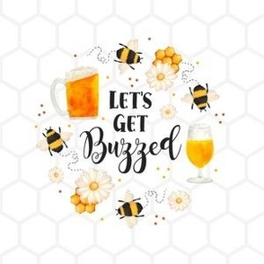 4" Circle Printed Panel for Embroidery Hoop Wall Art or Quilt Square Let's Get Buzzed Honey Bumblebees Beer Wine Daisies on White