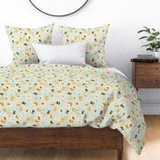 Large Scale Sweet As Can Bee Bumblebees Honey Daisies on Pale Mint Green