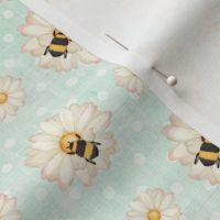 Medium Scale Sweet As Can Bee Bumblebees and Daisies Coordinate Pale Mint Green and Polkadots
