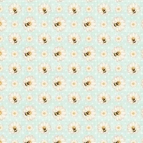 Small Scale Sweet As Can Bee Bumblebees and Daisies Coordinate Pale Mint Green and Polkadots