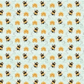 Small Scale Sweet As Can Bee Nursery Coordinate Bumblebees and Honeycomb on Pale Mint Green and Polkadots