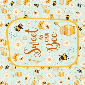 Large 27x18 Fat Quarter Panel Sweet As Can Bee Bumblebees Pale Mint Green for Wall Art Hanging Lovey or Tea Towel