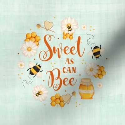 6" Circle Printed Panel Swatch for Embroidery Hoop Wall Art or Quilt Square Sweet As Can Bee Bumblebees
