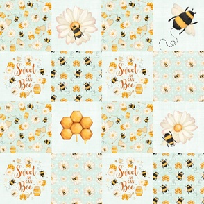 Bigger Scale Patchwork 6" Squares Sweet As Can Bee Bumblebees for Blanket or Cheater Quilt in Pale Mint Green