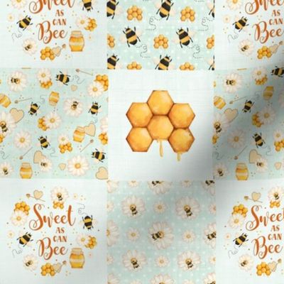 Smaller Scale Patchwork 3" Squares Sweet As Can Bee Bumblebees for Blanket or Cheater Quilt in Pale Mint Green