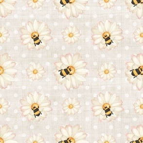 Large Scale Sweet As Can Bumblebees and Daisies Nursery Coordinate Pale Natural Sand and Polkadots