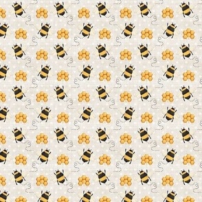 Small Scale Sweet As Can Bee Nursery Coordinate Bumblebees and Honeycomb on Pale Natural Sand and Polkadots