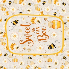  Large 27x18 Fat Quarter Panel Sweet As Can Bee Bumblebees Pale Natural Sand for Wall Art Hanging Lovey or Tea Towel