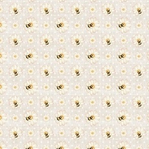 Small Scale Sweet As Can Bee Bumblebees and Daisies Nursery Coordinate Pale Natural Sand and Polkadots