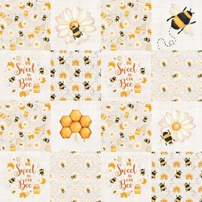 Bigger Scale Patchwork 6" Squares Sweet As Can Bee Bumblebees for Blanket or Cheater Quilt in Pale Natural Sand