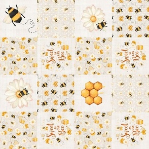 Smaller Scale Rotated Patchwork 3" Squares Sweet As Can Bee Bumblebees for Blanket or Cheater Quilt in Pale Natural Sand