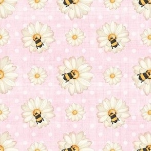 Medium Scale Sweet As Can Bee Bumblebees and Daisies Nursery Coordinate Soft Pastel Pink and Polkadots