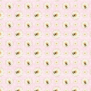 Small Scale Sweet As Can Bee Bumblebees and Daisies Nursery Coordinate Soft Pastel Pink and Polkadots