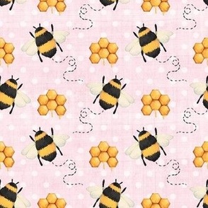 Medium Scale Sweet As Can Bee Nursery Coordinate Bumblebees and Honeycomb on Soft Pastel Pink and Polkadots