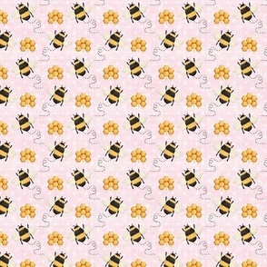 Small Scale Sweet As Can Bee Nursery Coordinate Bumblebees and Honeycomb on Soft Pastel Pink and Polkadots