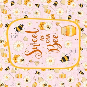 Large 27x18 Fat Quarter Panel Sweet As Can Bee Bumblebees Soft Pastel Pink for Wall Art Hanging Lovey or Tea Towel