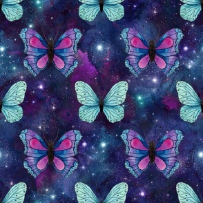 Large Scale Galaxy Butterflies Celestial Skies Purple Blue Aqua