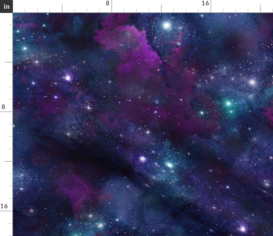 Bigger Scale Starry Celestial Galaxy Skies Blue Purple Aqua