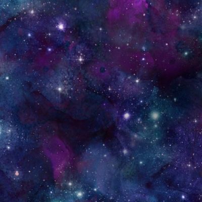 Smaller Scale Starry Celestial Galaxy Skies Blue Purple Aqua