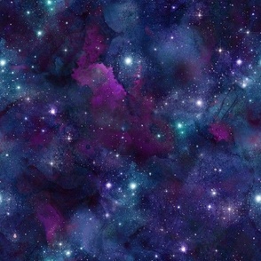 Smaller Scale Starry Celestial Galaxy Skies Blue Purple Aqua