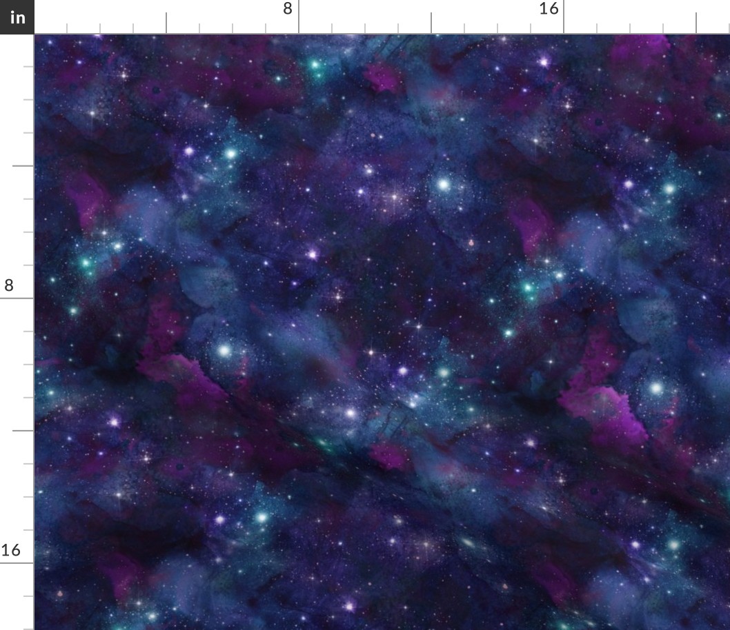 Smaller Scale Starry Celestial Galaxy Skies Blue Purple Aqua