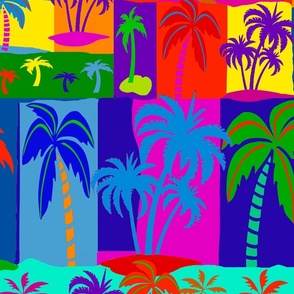 Palm Springs collage of palms - red yellow navy yellow pink green blue