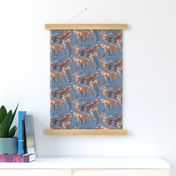 6x6-Inch Half-Drop Repeat of Multidirectional Young Foxes on Slate Blue Background