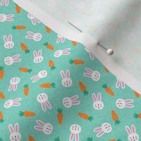 (micro scale) bunnies and carrots - aqua - easter spring - C21