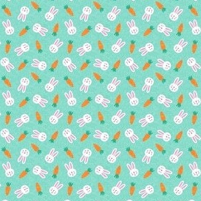 (micro scale) bunnies and carrots - aqua - easter spring - C21