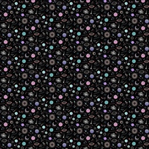 Intergalactic adorning  adventures, space, planets and mystical eyes - pastel goth - micro  (3.3" W repeat)