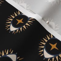 Mystical eyes on black - warm cozy colours - gold and navy - small