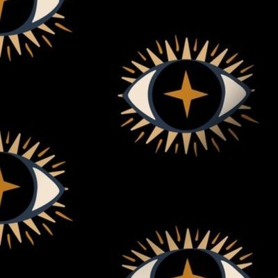 Mystical eyes on black - warm cozy colours - gold and navy - medium