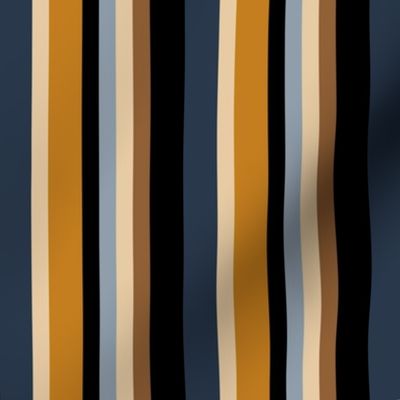 Cozy Stripes - warm, navy, gold, black, desert sun, bold - medium