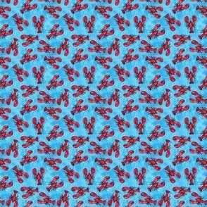 (1/2" scale) lobsters - watercolor & ink nautical summer - red on blue - C21