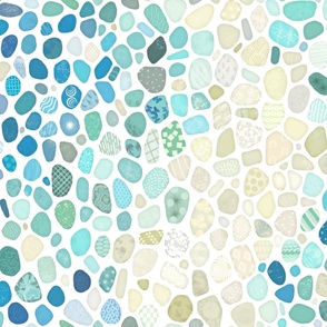 Sea Glass Aqua on White, Cheater Quilt Patchwork