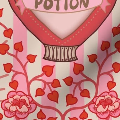 Lovecore - Kitsch Valentine's Hearts, Love Potion and Cupid, vintage stripes - red and pink- large