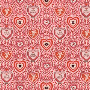 Lovecore - Kitsch Valentine's Hearts, Love Potion and Cupid, vintage stripes - red and pink- small