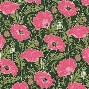 Vintage Poppy in punch pink olive moss sage green