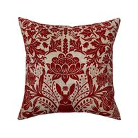 Modern damask year of the rabbit/inverted colors/deep red/maroon/