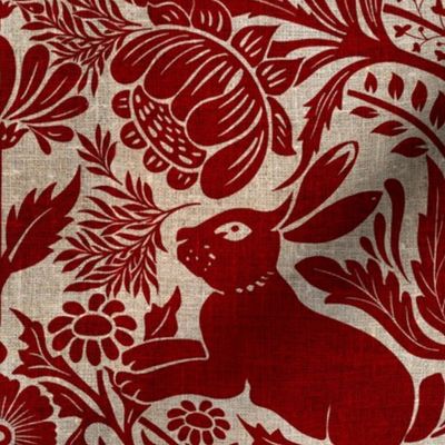 Modern damask year of the rabbit/inverted colors/deep red/maroon/