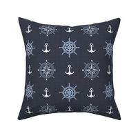 Anchors and compass roses on deep prussian blue | medium