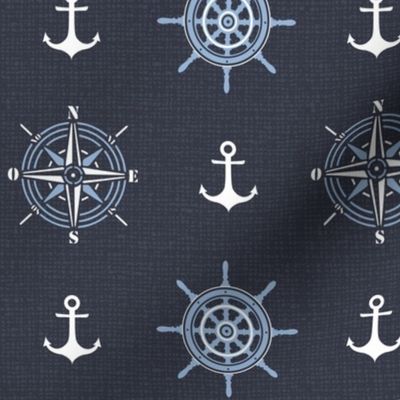 Anchors and compass roses on deep prussian blue | medium